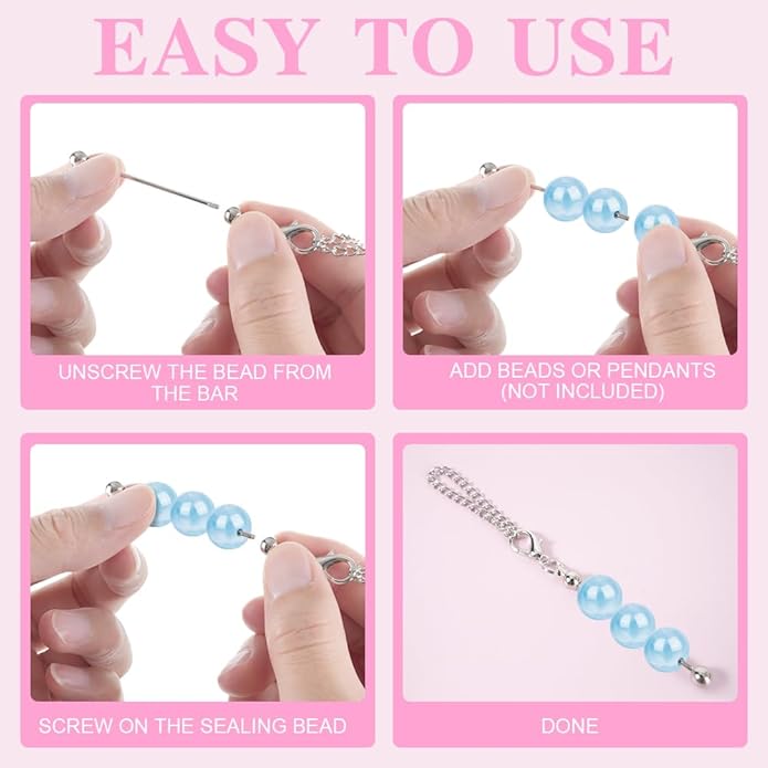 30 PCS Beadable Keychain Bars Bulk, Metal Blank Keychain Bars for Beads, DIY Beaded Key Chain Making Kit for DIY Crafts Jewelry Charms Making Supplies