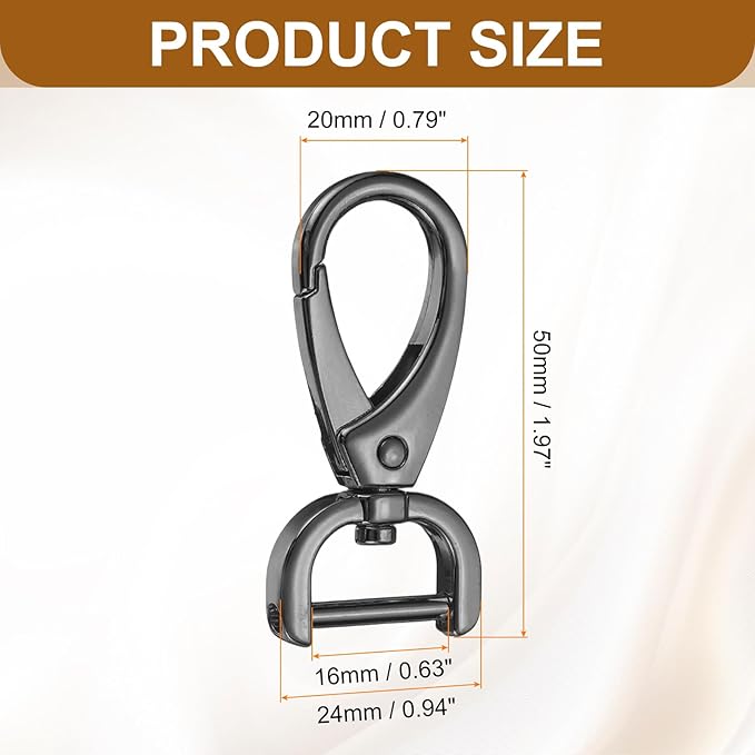 HARFINGTON 2Pcs Detachable Snap Hook Swivel Clasp 5/8" D Ring with Swivel Lobster Claw Clasps Hook for Purse Strap Keychain Bag DIY Craft, Gunmetal