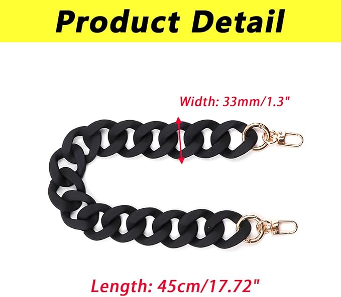 Flat Chain Strap 17.7"/45cm Shoulder Bag Strap Replacement Decorative DIY Purse & Handbag Strap Accessories, Matte Black