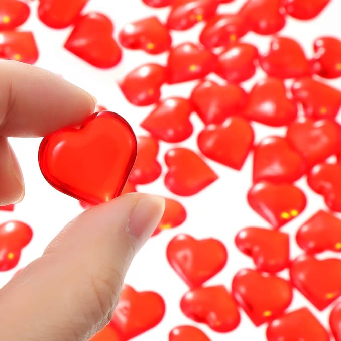 Tatuo 160 Pieces Acrylic Heart Decoration Valentine's Day Heart Ornaments for Vase Fillers and Table Scatter, 0.9 Inch (Red)