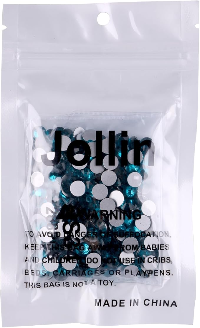 Jollin Glue Fix Crystal Flatback Rhinestones Glass Diamantes Gems for Crafting Nail Art Crafts Decorations Clothes Shoes 7.2mm (ss34 288pcs, Blue Zircon)