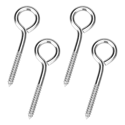 Aovchei Eye Screws, 4 Pcs 4.5 Inch Long, 304 Heavy Duty Stainless Steel Screw Hooks, Rust-Resistant Self Tapping Eyelet Bolts for Wood, Securing Cables Wires, Indoor & Outdoor for Hanging Artwork
