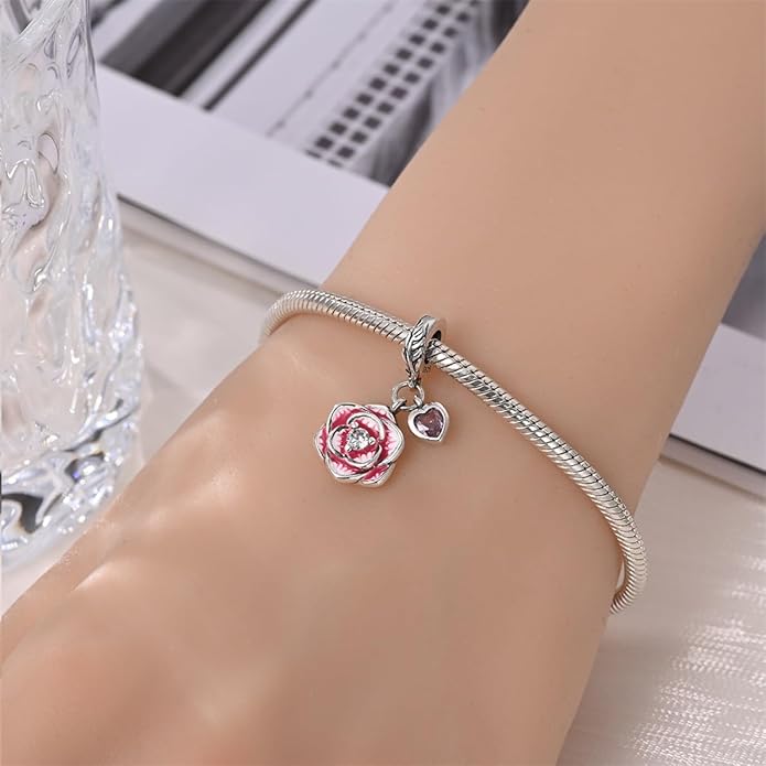 HONGRUI 925 Sterling Silver Charm for Bracelets Necklace Fashion Heart Bow Flower Family Butterfly Pendant Bead Charm for Women Festival jewelry gifts