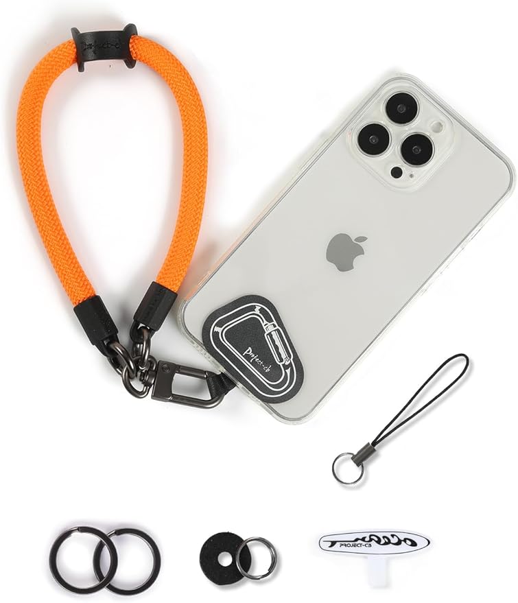 project-cb Hand Wrist Phone Strap,Phone Lanyard Patch ×2,Cell Phone Case Holder,Wristlet Strap for Key,AirPods,Camera (Orange, 12inch)