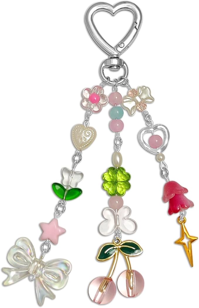 Keychain Bag Accessories Cute Cherry Strawberry Flower Keychains Accessories Decor for Keys Bags Purses Gift