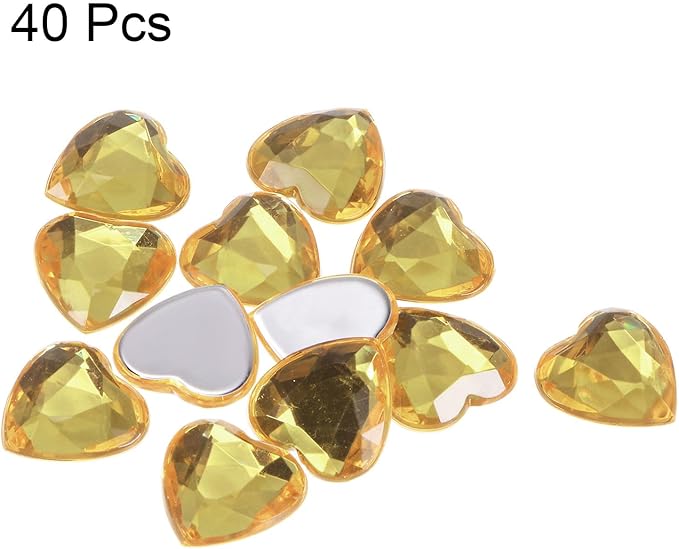 MECCANIXITY 40 Pcs Acrylic Heart Rhinestone 15mm Flat Back Plastic Gems Jewelry Stickers for Craft Bead Face Painting Costume Jewelry Making, Light Brown