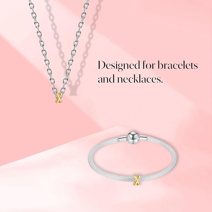 S925 A-Z 14K Gold Plated Initial Letter Alphabet Charms for Pandora Bracelets and Necklaces Women, Gifts for Couple Family Friend on Birthday Anniversary Christmas Mothers Valentine's Day Grad