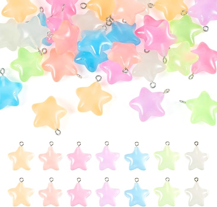 Resin Love Heart Star Flower Charms Colorful Heart Floral Pentagram Pendants Cute Hang Ornament for DIY Crafts Necklace Bracelet Keychain Jewelry Making