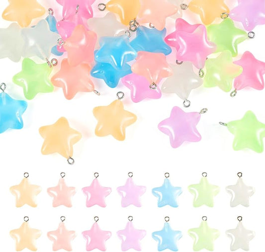 Resin Love Heart Star Flower Charms Colorful Heart Floral Pentagram Pendants Cute Hang Ornament for DIY Crafts Necklace Bracelet Keychain Jewelry Making