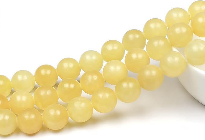 MJDCB Natural Yellow Marble Jade Round Stone Beads for Jewelry Making DIY Bracelet Necklace (12mm)