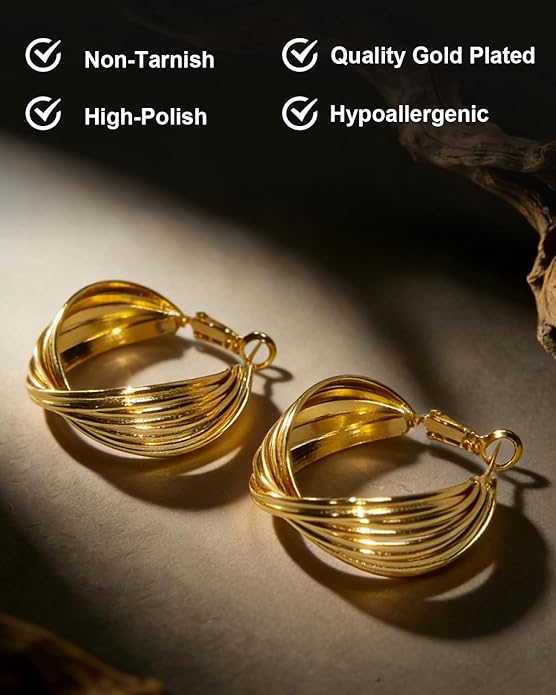 Gold Earrings for Women Trendy, Chunky Gold Huggie Stud Hoop Hypoallergenic Earrings, Jewelry Gifts for Best Friend