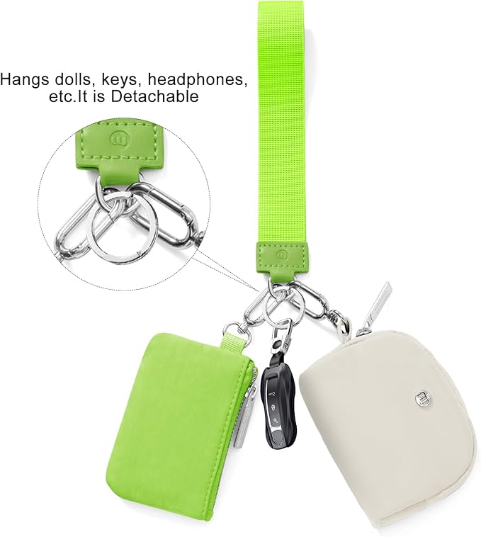 Keychain Wallet Mini Zip Around Wristlet Wallets for Women Detachable Dual Pouch Wristlet Portable Coin Purse Small Wallets