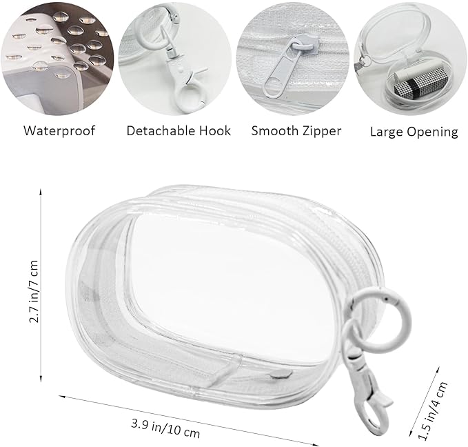 Enkrio 2PCS Mini Clear Makeup Bag Keychain Pouch with Zipper Clear Figure Display Bag Coin Purse Card Holder Data Cable Organizer (White)