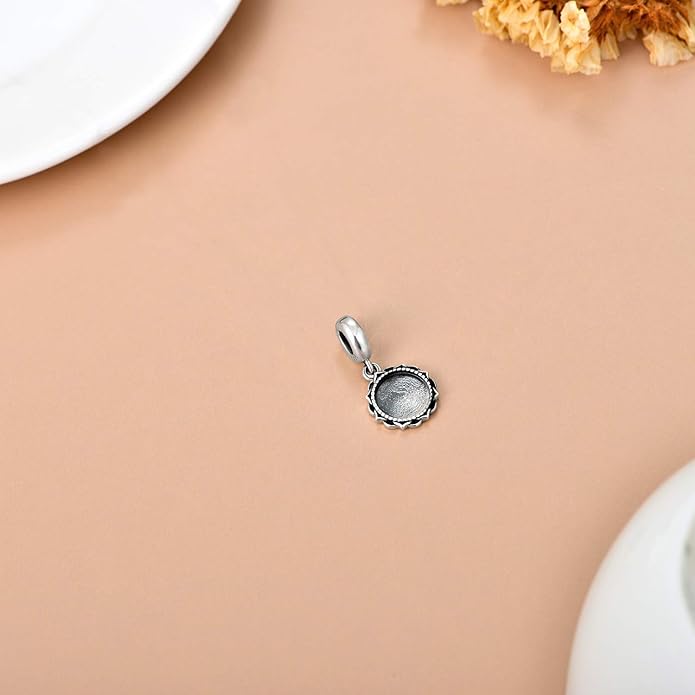 LONAGO 925 Sterling Silver Personalized Photo Charm Fit Compatible for Bracelet Necklace Customized Heart Round Shape Picture Bead