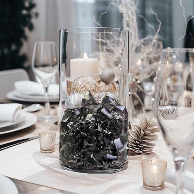 HappyFiller Fall Christmas Decoration 160 Pack Gray Fake Crystal Ice Stone,Acrylic Rocks Gems,Grey Vase Fillers Diamond Cube,Table Scatters,Arts Craft,Wedding Centerpieces,Party Event Decor,Fishbowl