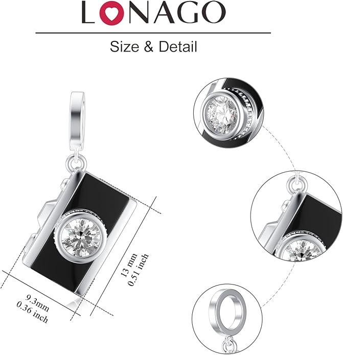 LONAGO 925 Sterling Silver Personalized Photo Charm Fit Snake Bracelet Necklace Customized Image Picture Bead for Women