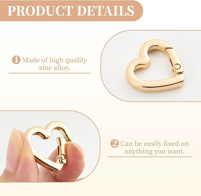 4 Pcs Heart Shaped Keychain Clip, Zinc Alloy Cute Heart Carabiner, Small Craft KeyringSpring Snap Clasp Hook for Camping Hiking Fishing Traveling