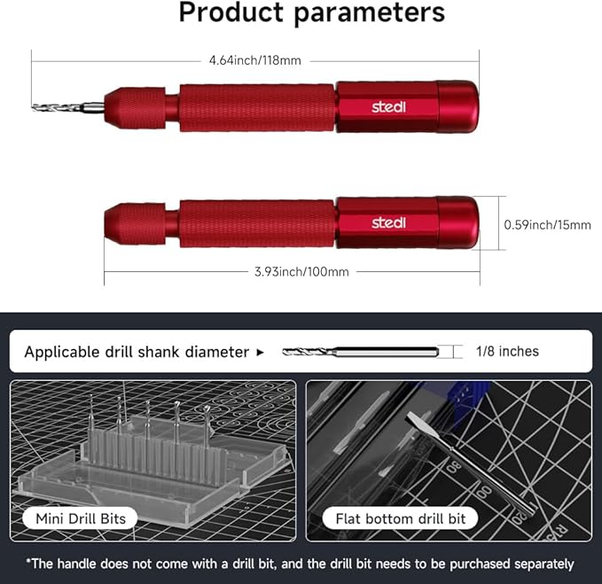 stedi Manual Pin Vise Hand Drill, Model Hobby Making Tools, Ultra-Precision Double Bearings Hand Drill for Gundam, Miniature Military Model, 3D Resin Parts, Red