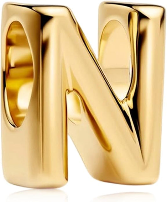 S925 A-Z 14K Gold Plated Initial Letter Alphabet Charms for Pandora Bracelets and Necklaces Women, Gifts for Couple Family Friend on Birthday Anniversary Christmas Mothers Valentine's Day Grad