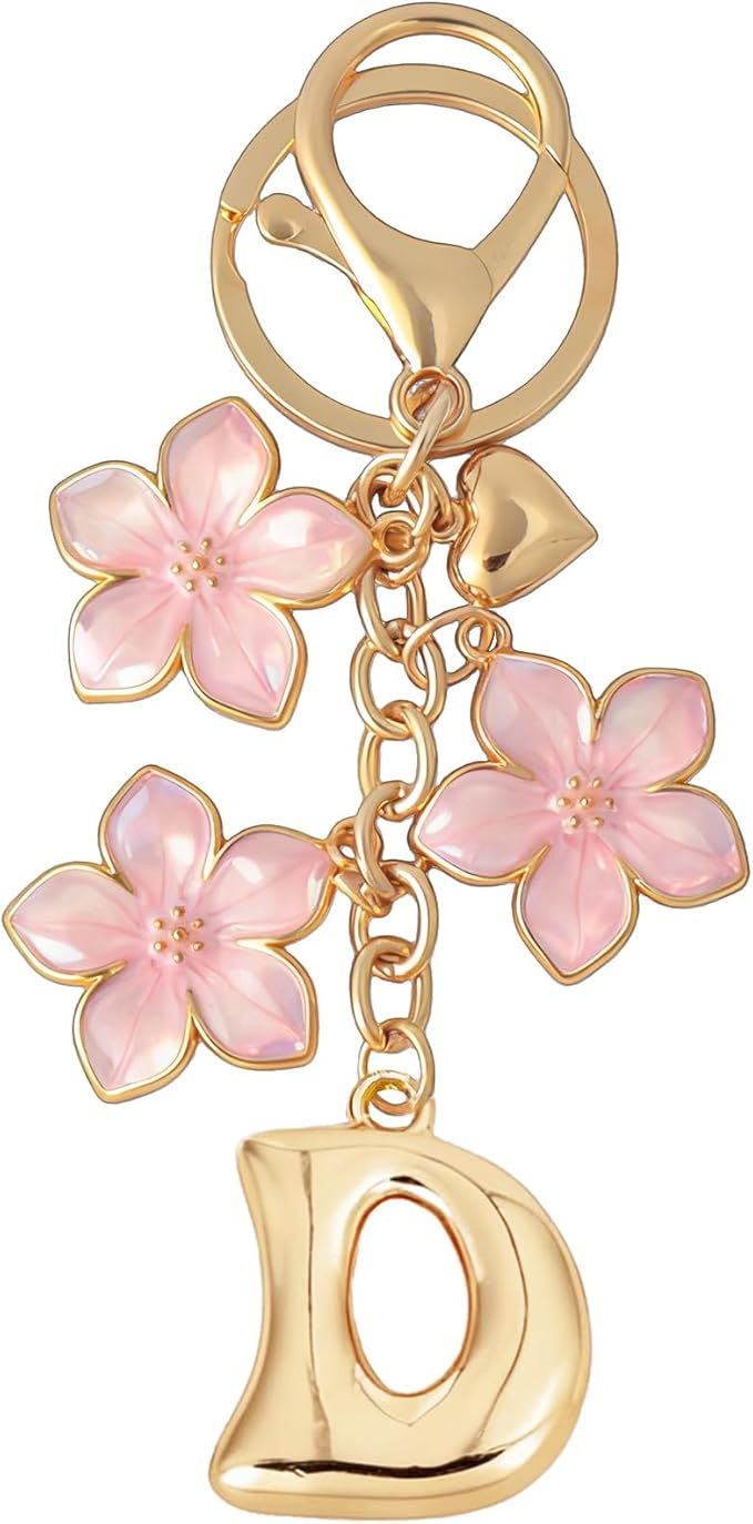 Snycler Bubble Initial Keychain Graceful Flower for bags car remote–A-Z Letter Charms for Women