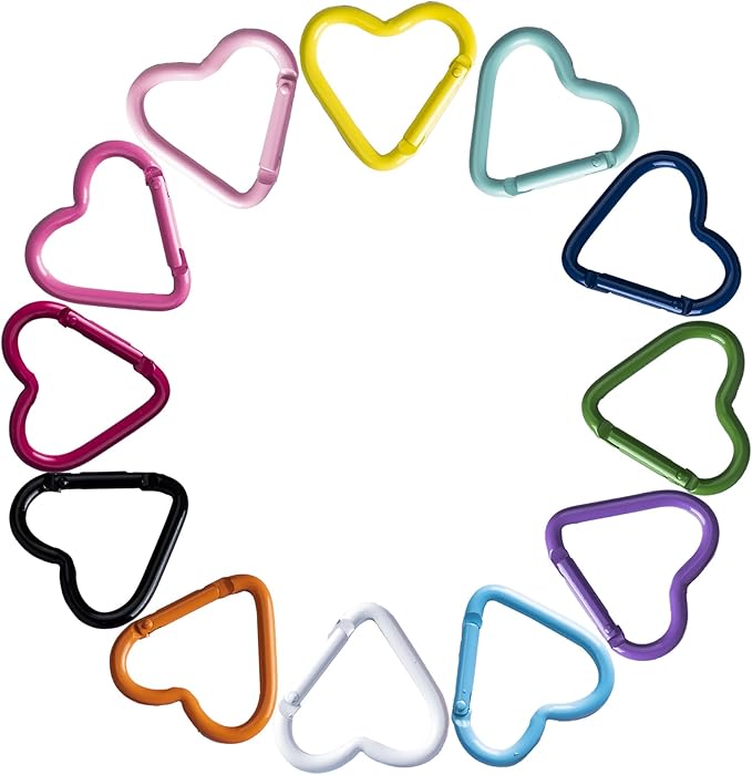 12Pack Heart Shape Carabiners Keychain Clips Camping Accessories,Cute Carabiner Clip Aluminum Ring Climbing Clips for Keychains, Water Bottle Holders, Dog Leashes