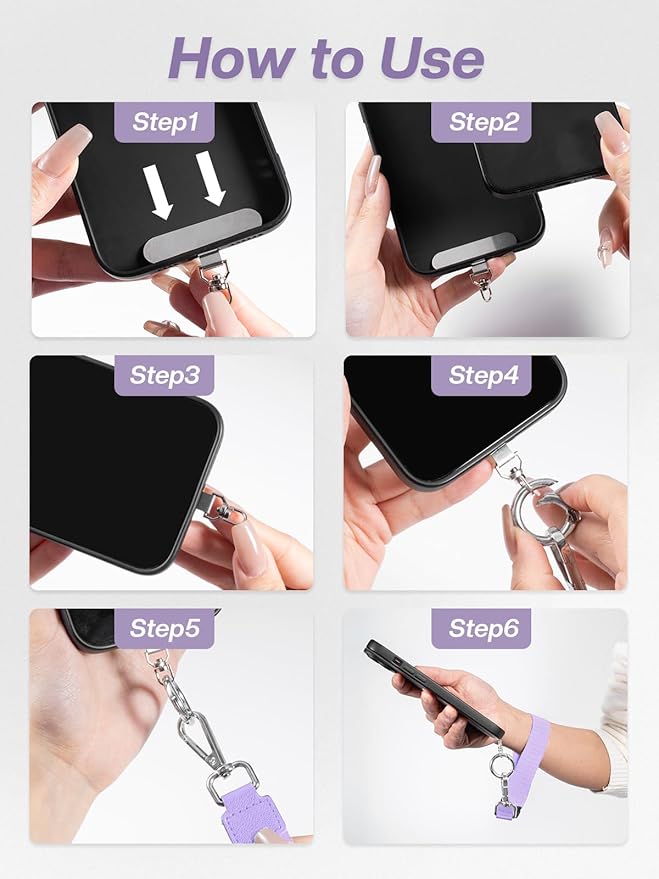 Clip and Go Strap for Phone with Wallet Crossbody Phone Lanyard Adjustable and Detachable RFID Wristlet Wallet with ID Window and Zipper, Purple