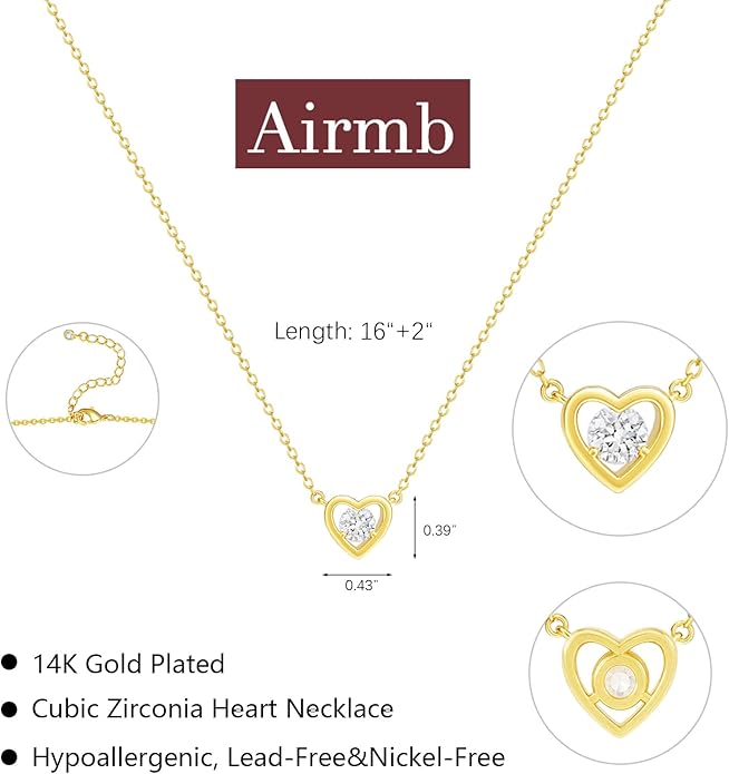 Airmb Cute Heart Necklace for Women Gold/Silver Plated Heart Pendant Choker Necklaces Tendy Love Heart Chain Necklace Dainty Gold/Silver Necklace Jewelry Gifts for Women