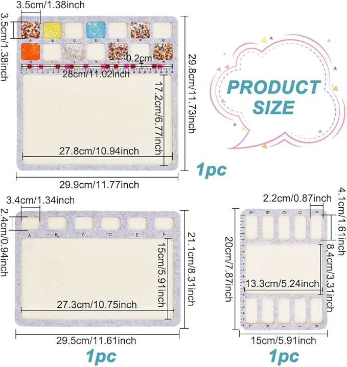 BENECREAT 3 Style Felt Beading Mat, Felt Design Bead Boards with Centimeter Alphabetic Scale Beads Tray Bead Pads for Art Crafts Jewelry Making Beading Supplies