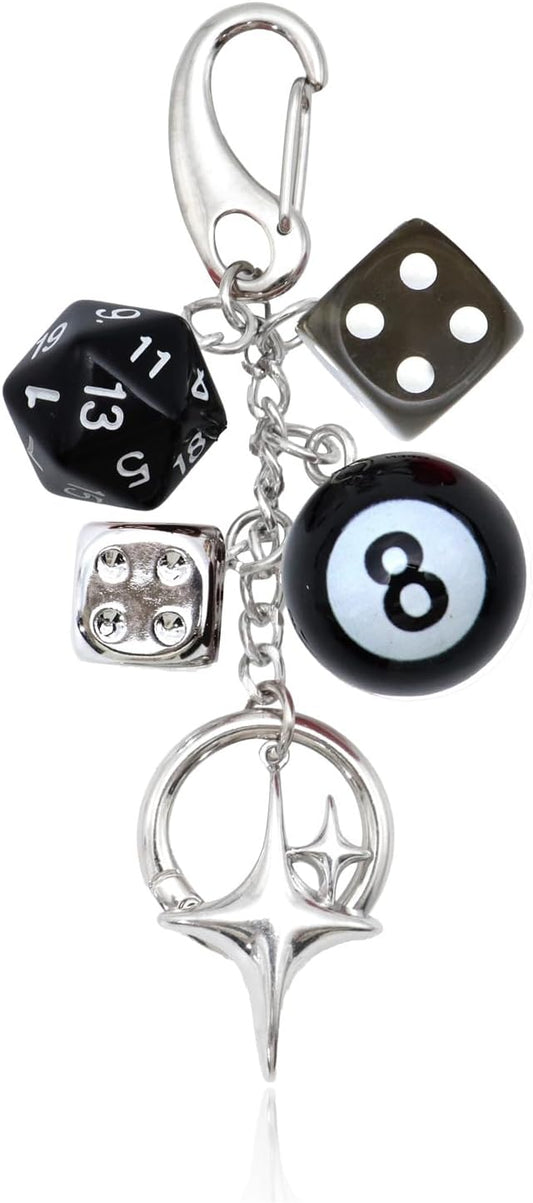 8 Ball Dice Keychain, Y2k Dice Purse Bag Charm with Cherry Star Heart Handbag Accessories for Women Men