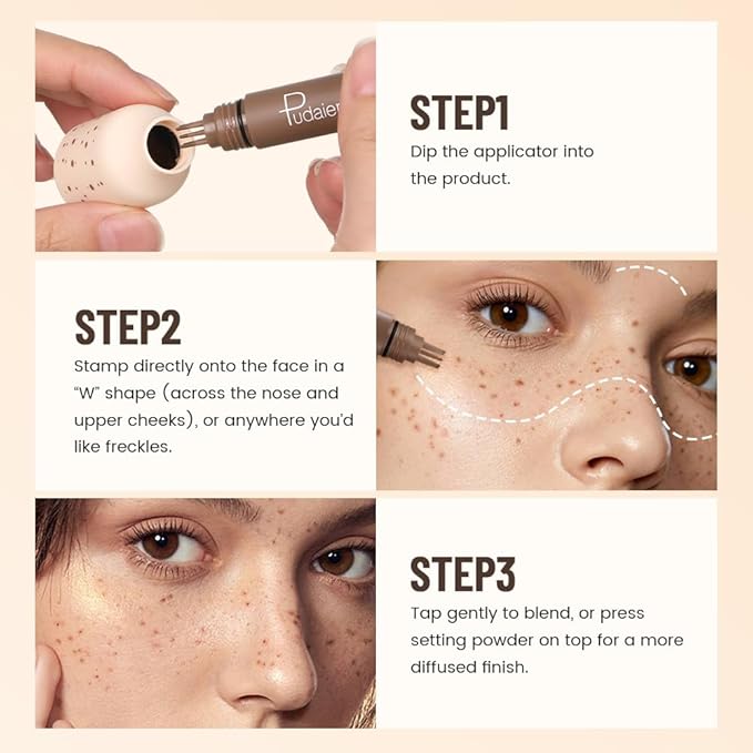 Upgrade Faux Freckle Stamp Pen – Waterproof Fake Freckles Makeup Tool, Natural-Looking Freckle Maker & Spray with Multi-Prong Precision Stamp Head, Long-Lasting Sunkissed Makeup (04 Caramel)