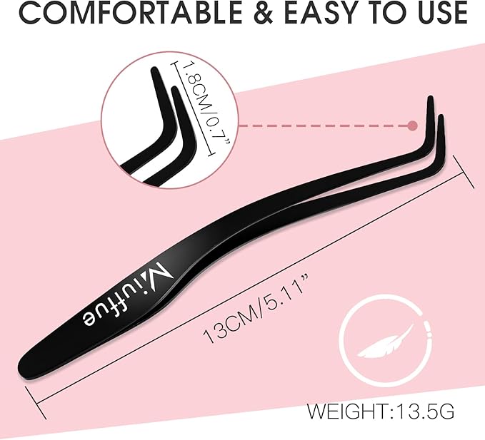 Miuffue Lash Applicator Tool DIY Eyelash Applicator Stainless Steel Curved Eyelash Tweezers for Cluster Lashes (Black)
