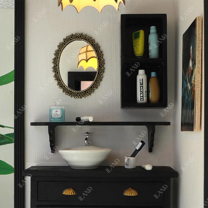 iLAND Dollhouse Mirrors, Miniatures Dollhouse Accessories on 1:12 Scale, Metal Framed Glass Mini Mirror w/Rose & Sunflower Patterns 2pcs