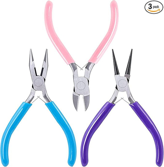 SONGIN 3 Pack Jewelry Pliers Set Tools Includes Needle Nose, Round Nose and Wire Cutters Chain Nose Pliers for Jewelry Making Repair, Wire Wrapping, Beading and Crafts