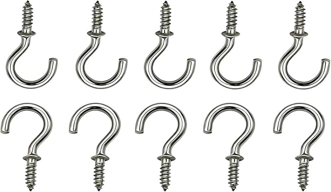 100 Pcs (304) Stainless Steel Screw Hooks 5/8 Inch Small Hook Screw-in Light Hooks Outdoor and Indoor Hanging