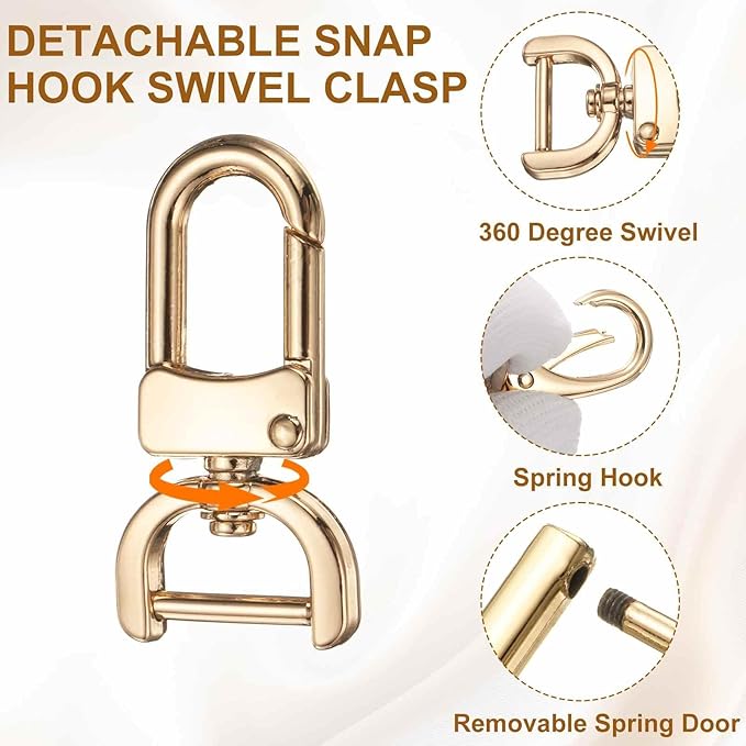 HARFINGTON 4pcs Detachable Snap Hook Swivel Clasp 3/4" (20mm) Zinc Alloy Lobster Claw Clasp with 4pcs D-Rings Screw in Shackle for Keychain Lanyard Purse DIY Purse Strap, Light Gold