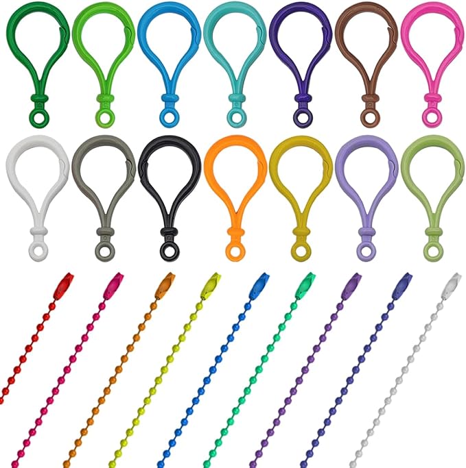 SourceTon 100Pcs Plastic Snap Clasps + 50Pcs Metal Ball Chains Kit | Adjustable Jewelry Connectors, Keychain Hooks, Backpack Clips | Assorted Colors for DIY Crafting