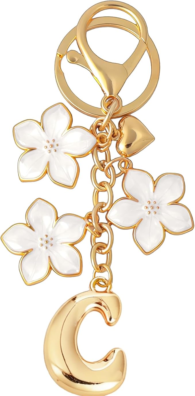 Snycler Bubble Initial Keychain Graceful Flower for bags car remote–A-Z Letter Charms for Women