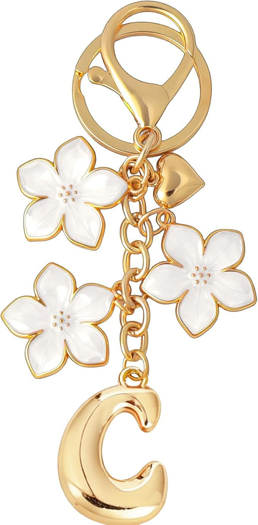 Snycler Bubble Initial Keychain Graceful Flower for bags car remote–A-Z Letter Charms for Women