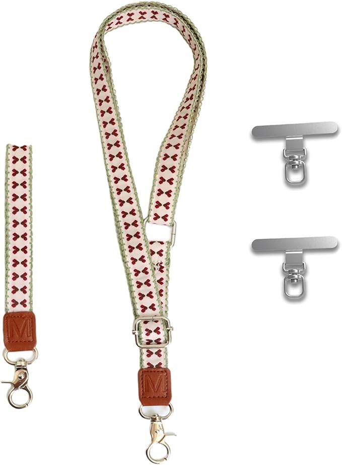 LEMEDE Wrist Keychain and Adjustable Phone Lanyard, Silver Hook Phone Crossbody Strap with 360° Rotating Phone Pads