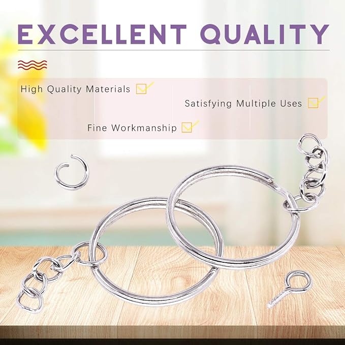 Swpeet 360Pcs 6/5" 30mm Sliver Key Chain Rings Kit, Including 120Pcs Keychain Rings with Chain and 120Pcs Jump Ring with 120Pcs Screw Eye Pins Bulk for Jewelry Findings Making (Sliver)