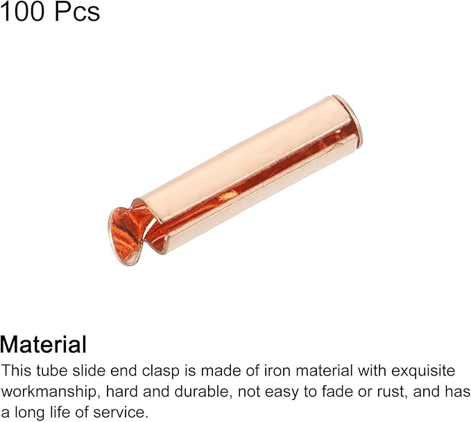 uxcell 100Pcs Slide on End Clasps, 16mm Tube Ball Bead Slider Crimp Ends for Multi-Strand DIY Craft Making, Rose Gold