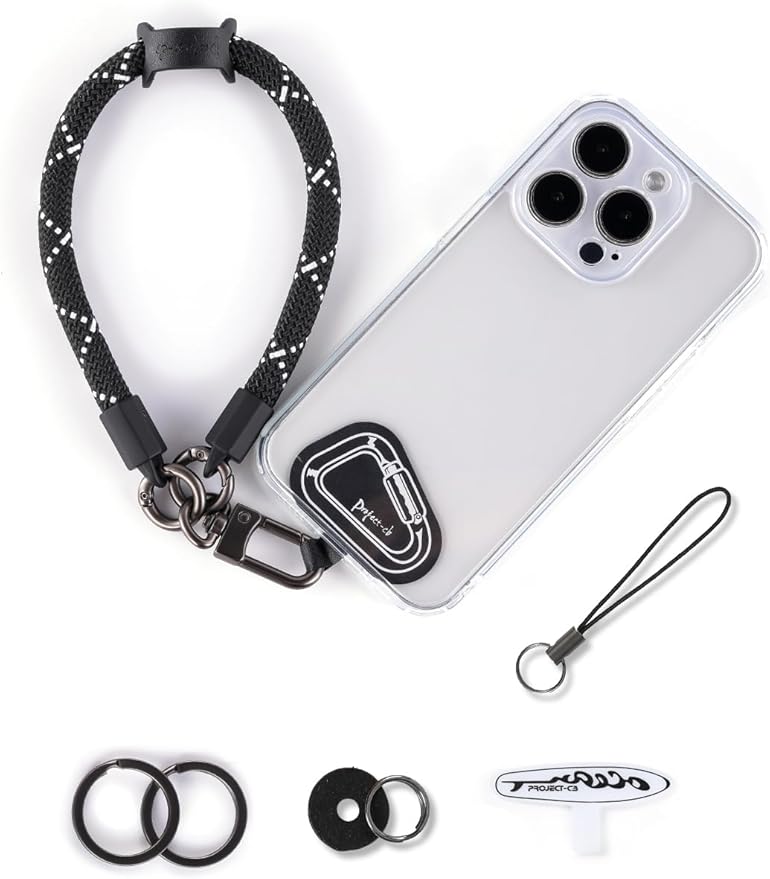 project-cb Hand Wrist Phone Strap,Phone Lanyard Patch ×2,Cell Phone Case Holder,Wristlet Strap for Key,AirPods,Camera (Blackshadow, 12inch)