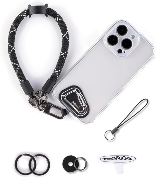 project-cb Hand Wrist Phone Strap,Phone Lanyard Patch ×2,Cell Phone Case Holder,Wristlet Strap for Key,AirPods,Camera (Blackshadow, 12inch)