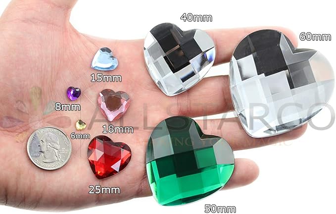 KraftGenius Allstarco 8mm Flat Back Heart Acrylic Rhinestones Tiny Face Gems Body Jewels Card Making Embelishments - 100 Pieces (Green Xmas JG02)