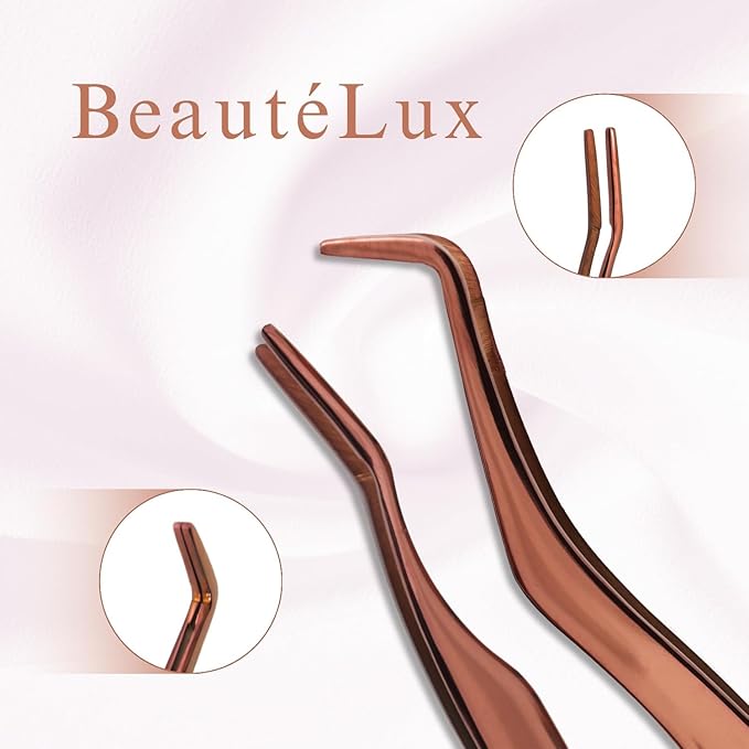 Eyelash Applicator Tweezers 2 PCS Tool for False Eyelash Application & Lash Extensions, Mistake-Proof Lash Placement Tweezers for Professional and DIY Use, with Pink Leather case