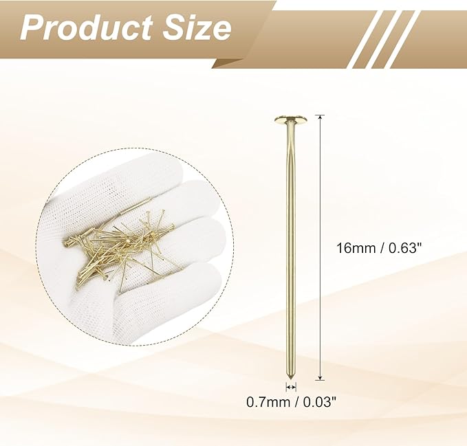 HARFINGTON 100pcs Flat Head Pins 0.63" 16mm Needles Bulk for Earring Pendant Necklace Bracelet Charm Jewelry Making Findings DIY Craft, 14K Gold
