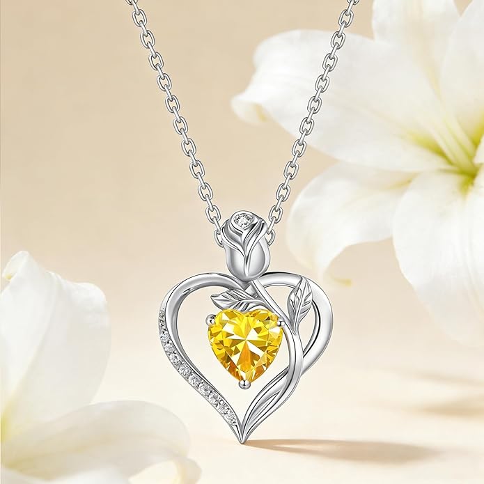 1.2CT Rose Heart Necklace Option of Moissanite or Lab-Grown Sapphire Ruby Emerald&More Necklace for Women Birthstone Girlfriend Necklace S925 Sterling Silver 18K White/Rose Gold Plated D Color VVS1 Gift for Wife Mother Daughter for Birthday Anniversary...