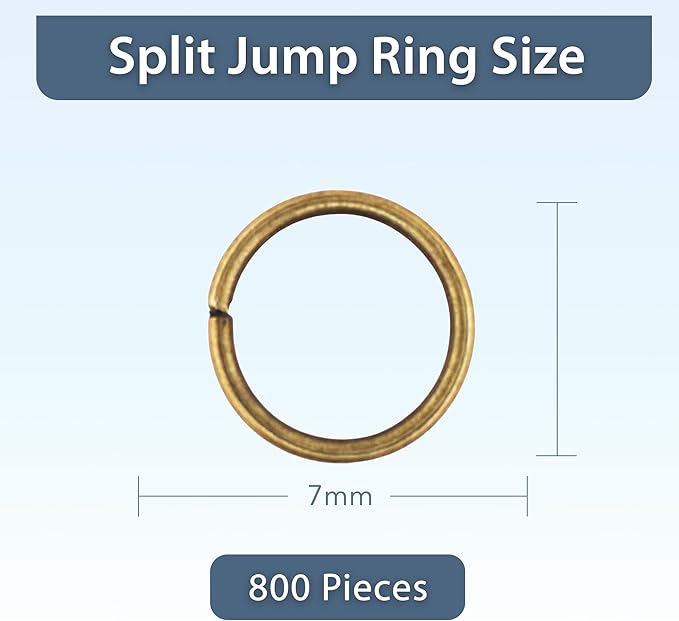 Mandala Crafts 7mm Antique Brass Double Jump Rings for Jewelry Making - 800 Pcs Small Split Key Rings Set for Crafts, DIY Keychains, and Accessories