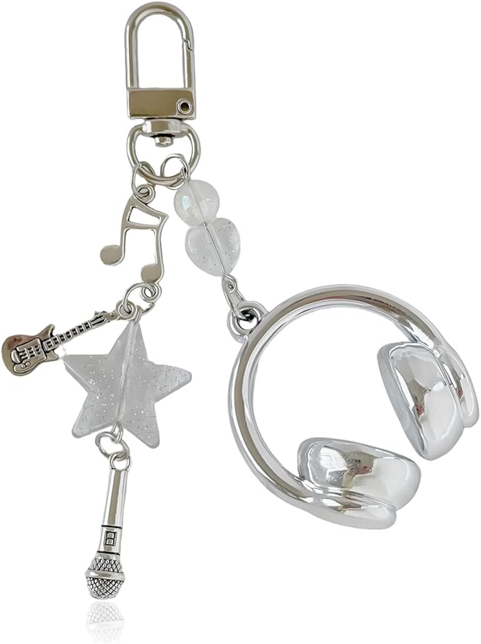 Music Keychain Y2K Guitar Star Keychain Purse Bag Charms for Handbags Backpacks Aesthetic Accessories Gifts for Women