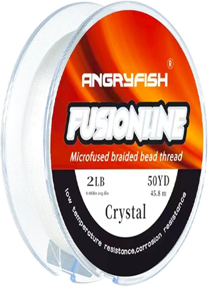 ANGRYFISH Fusionline Micro-Fused Braided Thread,Unbelievably High Tensile Strength,Not Stretch,Super Strong Stringing Material for Bracelet (Crystal, 2lb,0.003in-50yd)